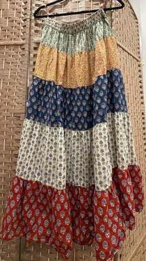 Young Thread XL Boho Patchwork Tiered Maxi Skirt Floral Hippie Festival